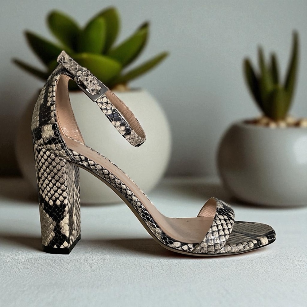 M. Gemi Snakeskin Heels in Black and Cream